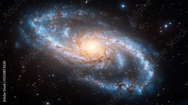 Fototapeta Majestic spiral galaxy with radiant core and extended celestial arms in deep space.