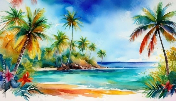 Fototapeta tropical island with palm trees