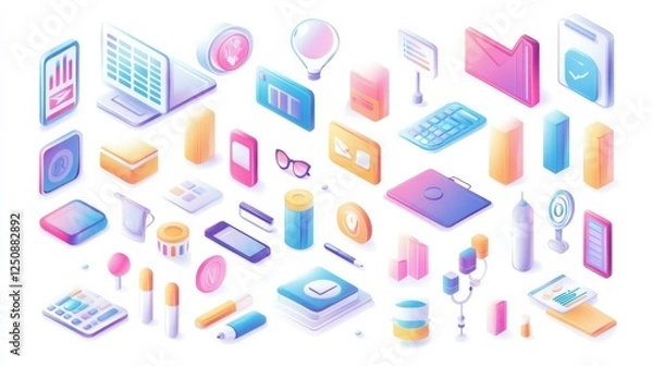 Fototapeta Digital Business with marketing concept, management, payment, market research and data analysis, communication flat illustrations on white background