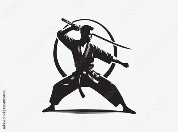 Fototapeta Dynamic Silhouette of an Arnis Player in Battle Position