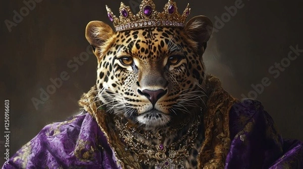 Fototapeta A regal Bengal leopard in royal attire.
