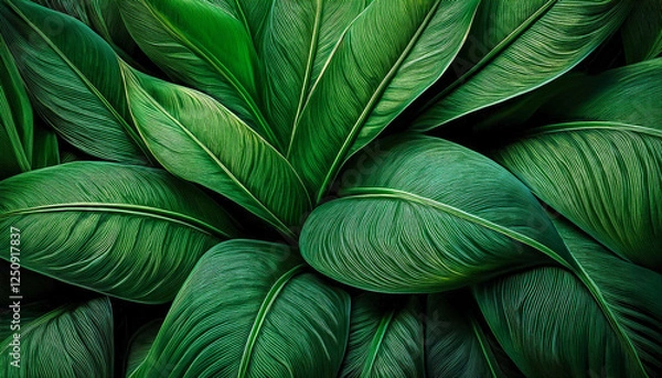Fototapeta Luxurious tropical leaf texture with intricate abstract green patterns. Stunning nature 