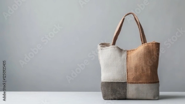 Obraz Upcycled designer handbag made from sustainable materials on a table surface