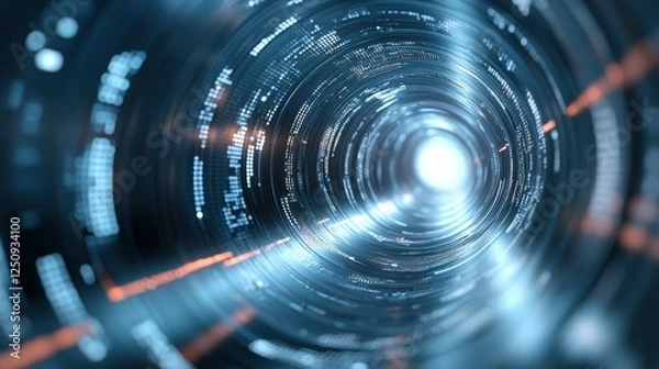 Obraz Close up of circular tunnel and futuristic quantum cryptography system technology concept