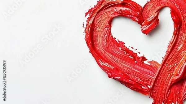 Fototapeta Heart-shaped design made of red lipstick, isolated on a white background, representing the concept of love. Close-up shot with ultra-realistic rendering in 4K resolution