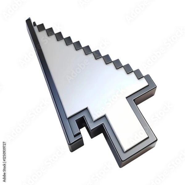Fototapeta Stylish 3d render of a metallic cursor arrow icon design web grey tech on transparent background