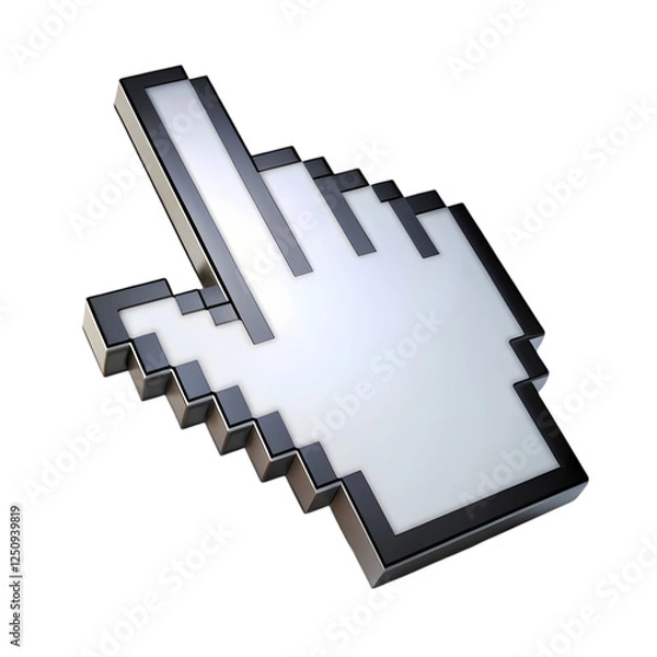 Obraz Metallic pixelated cursor hand pointer digital technology icon 3d web grey on transparent background