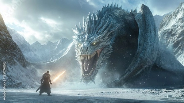 Fototapeta Beowulf battles a colossal ice dragon.