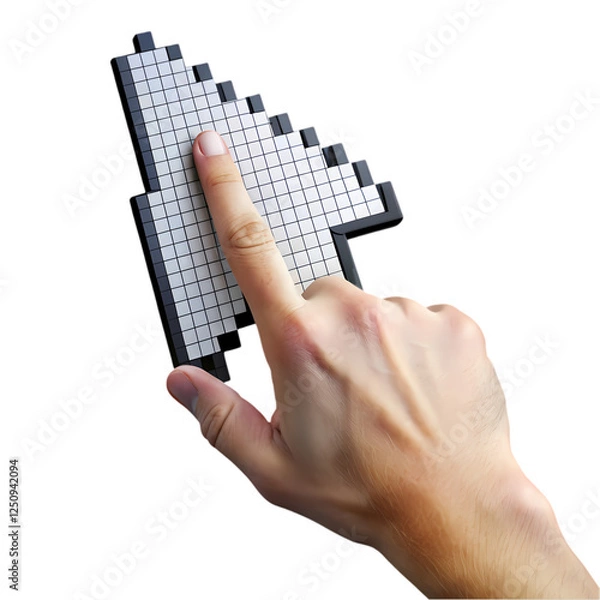 Fototapeta Hand clicking pixelated cursor digital technology icon graphic web data on transparent background