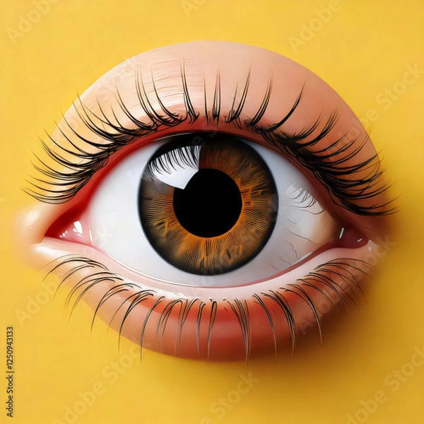 Fototapeta Realistic Close-up of Brown Eye with Detailed Iris on Vibrant Background