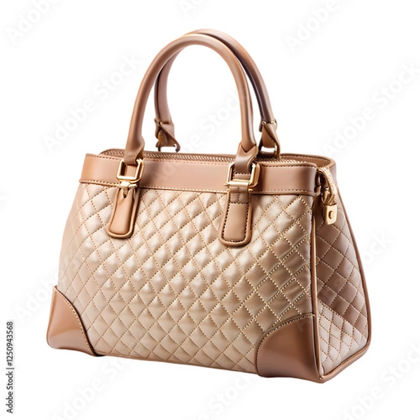 Obraz Elegant beige quilted leather handbag fashion accessory stylish design on transparent background
