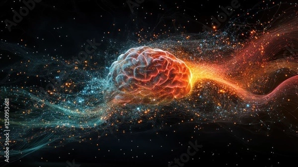 Fototapeta Glowing brain energy cosmic space, neural network, abstract art, website header