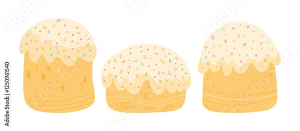 Fototapeta Vector cute set of Easter cakes for poster, websites, card, scrapbooking, stickers isolated on white background