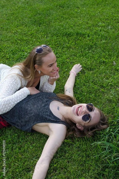 Fototapeta Two girlfriends enjoying time together