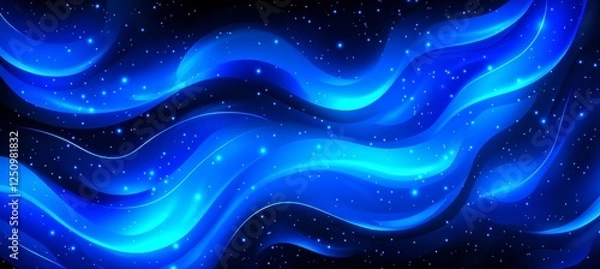 Fototapeta Abstract Background, Dynamic Blue Wavy Lines with Glowing Effect on Black Background, Digital Art