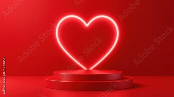 Fototapeta Red podium for presentation products on the red background