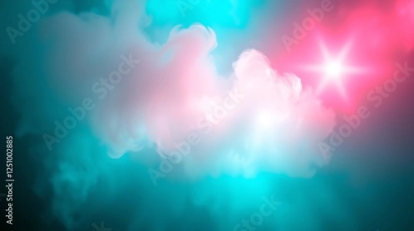 Fototapeta A dynamic volumetric light painting in rich deep teal, ethereal aura with soft glowing pastel layers, luxurious vibrant ambiance, light beams through dust and fog, Created using Generative Ai