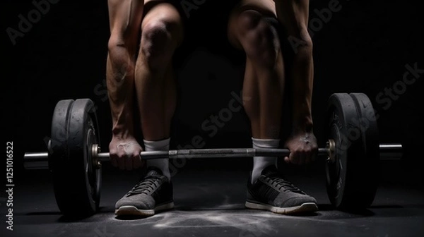 Obraz Weightlifter performs deadlift in gym with focus on technique and strength training