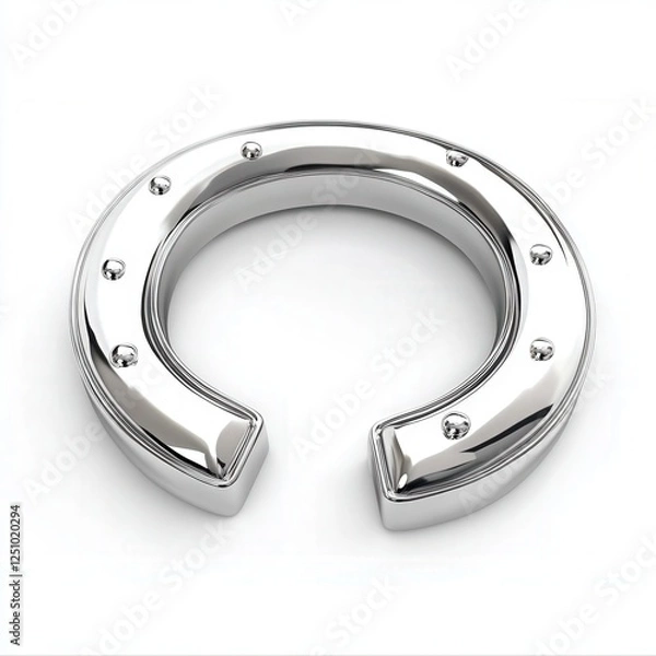 Fototapeta Silver horseshoe, 3d metallic object isolated on white background