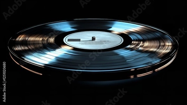 Obraz A classic black vinyl record with a red label. The record is isolated on a black background. Perfect for music, nostalgia, and retro concepts.