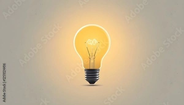 Obraz Glowing Yellow Light Bulb on a Light Background