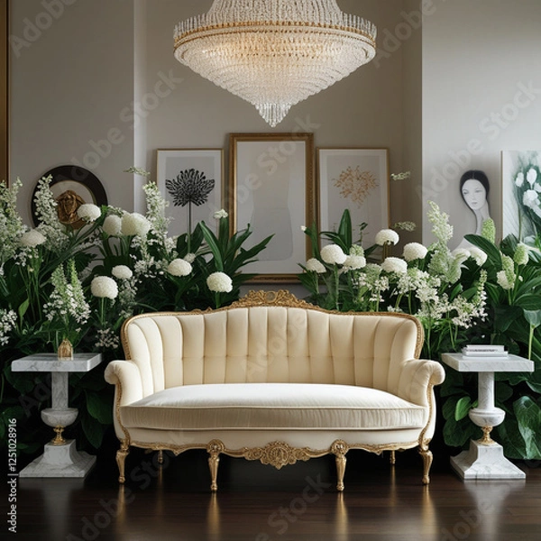 Obraz A couch is a soft, upholstered piece of furniture designed for sitting or lounging. It features cushions and armrests, often found in living rooms, providing comfort and relaxation for multiple people