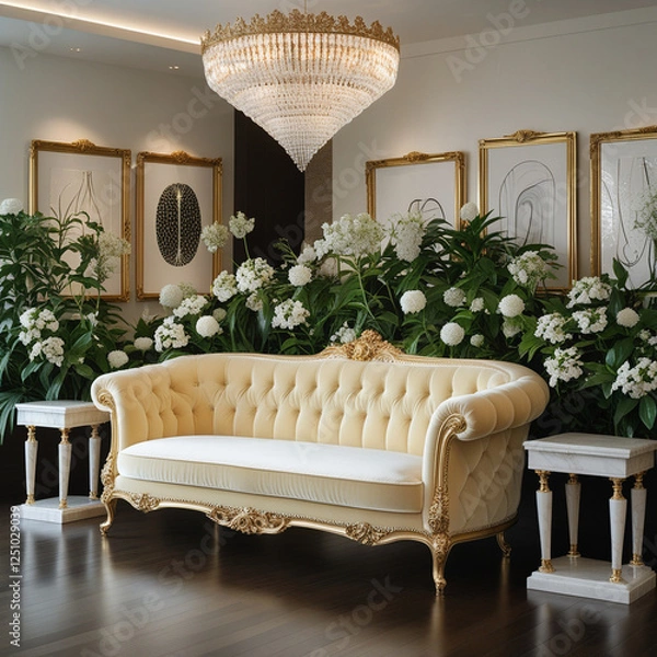 Obraz A couch is a soft, upholstered piece of furniture designed for sitting or lounging. It features cushions and armrests, often found in living rooms, providing comfort and relaxation for multiple people