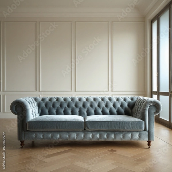 Obraz A couch is a soft, upholstered piece of furniture designed for sitting or lounging. It features cushions and armrests, often found in living rooms, providing comfort and relaxation for multiple people