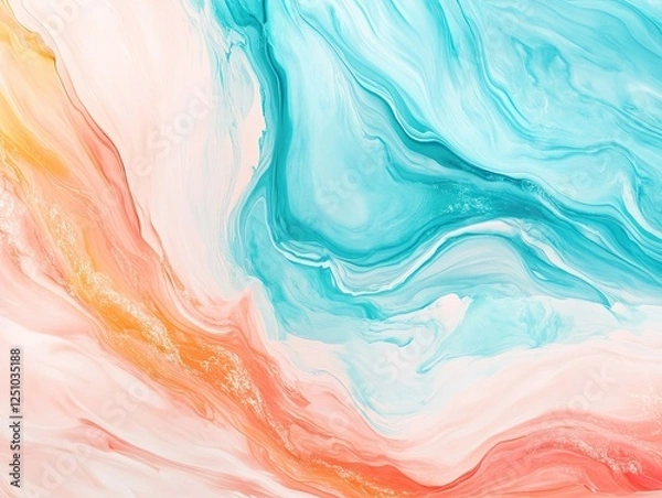 Fototapeta Elegant Fluid Art Abstract Background with Turquoise and Coral Colors