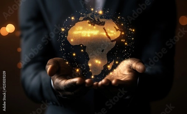 Fototapeta Global Connection: A Person's Hands Gently Holding a Glowing Digital Earth