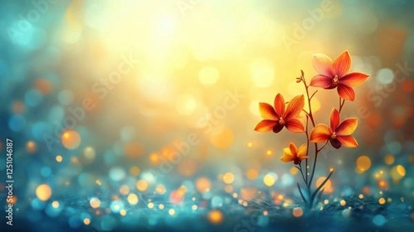 Fototapeta Beautiful Orange Orchids on a Colorful Bokeh Background