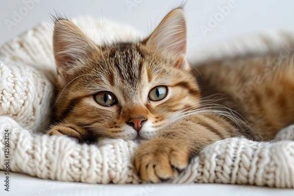 Obraz Cozy Kitten Relaxing In Knitted Blanket