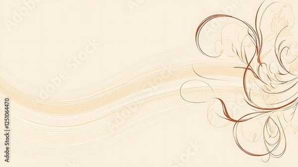 Obraz Elegant Beige Background With Brown Floral Swirls