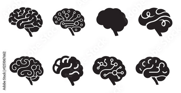 Obraz Human brain icon set flat style. vector illustration