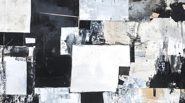 Fototapeta Dramatic Monochrome Abstract Art Painting with Contrasting Shapes Textures and Dripping Brushstrokes  Moody Atmospheric and Expressionistic Contemporary Art Composition