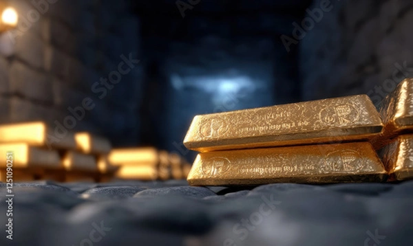 Fototapeta Discover the Golden Treasure: An Insight into Wealth and Investment Opportunities Available in Precious Metals and Their Role in Modern Economies, Enhancing Financial Security and Asset Growth.