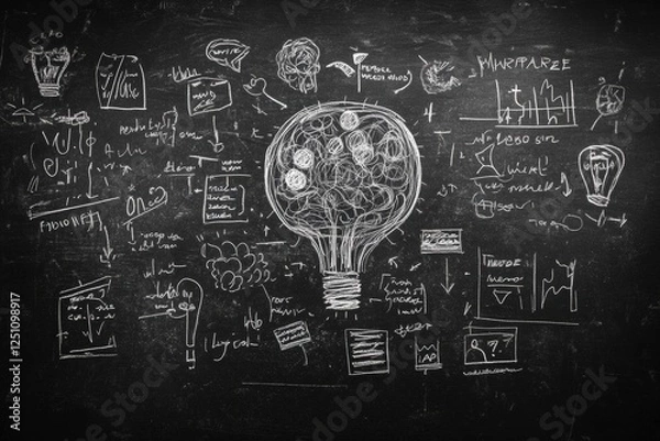 Fototapeta Mind map exploring emotions and artificial intelligence concepts on a blackboard in a classroom setting. Generative AI