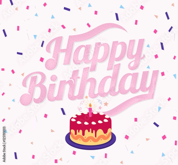 Fototapeta Happy Birthday greetings with sprinkle, sparkle and a birthday cake