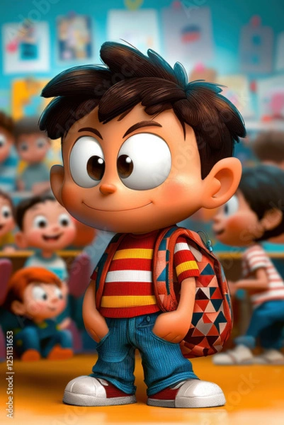 Fototapeta Delightful Animated Character in a Classroom Filled with Joy and Creativity, Perfectly Capturing the Essence of Childhood Wonder and Educational Adventure