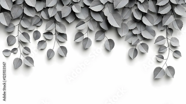 Obraz Gray leaves border, white background, design element