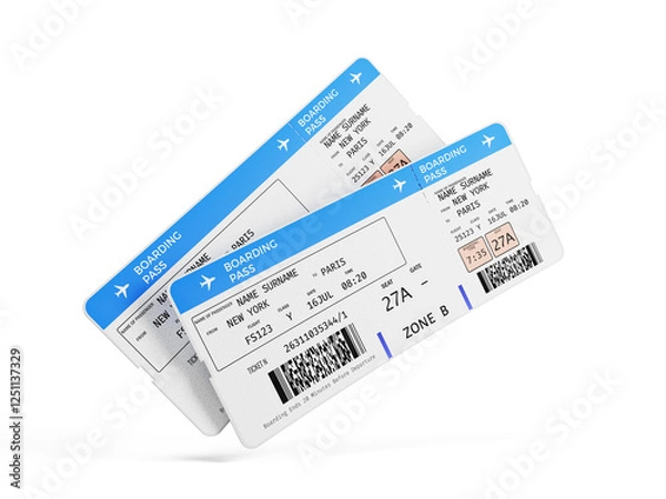 Obraz Travel or tourism concept. Air plane tickets on white, pair of plane boarding pass.