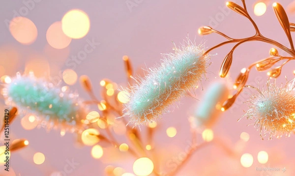 Fototapeta Exploring the Intricacies of Microorganisms: An Artistic Representation of Vibrant Flora with Bioluminescent Qualities and Delicate Textures for Nature Enthusiasts and Science Aficionados