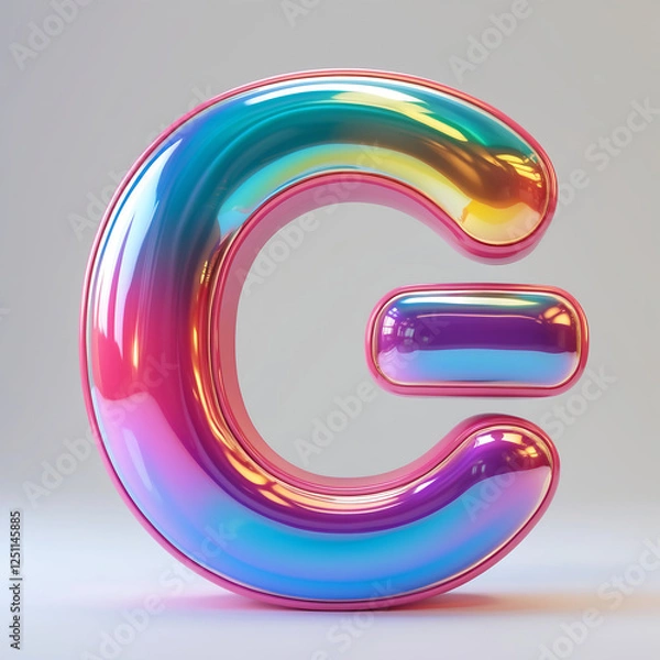 Fototapeta Letter G with Iridescent Colors and Glossy Finish on White Background