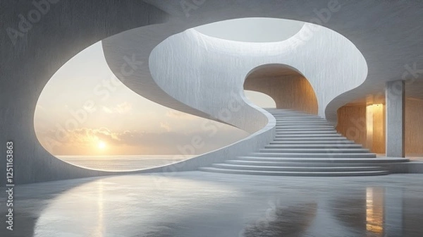 Fototapeta A modern architectural interior featuring a spacious,