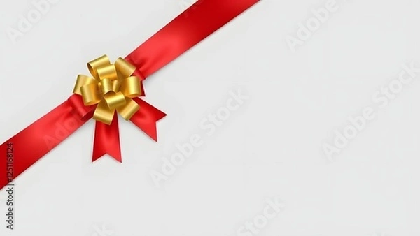 Obraz Red ribbon and gold bow on white background for gifts