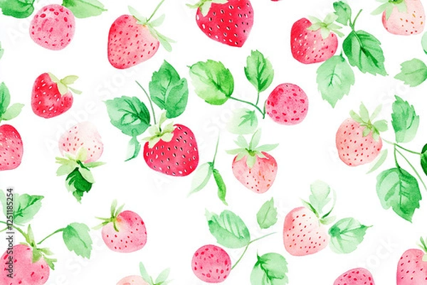 Fototapeta 可愛い苺の水彩画イラスト　Generative AI