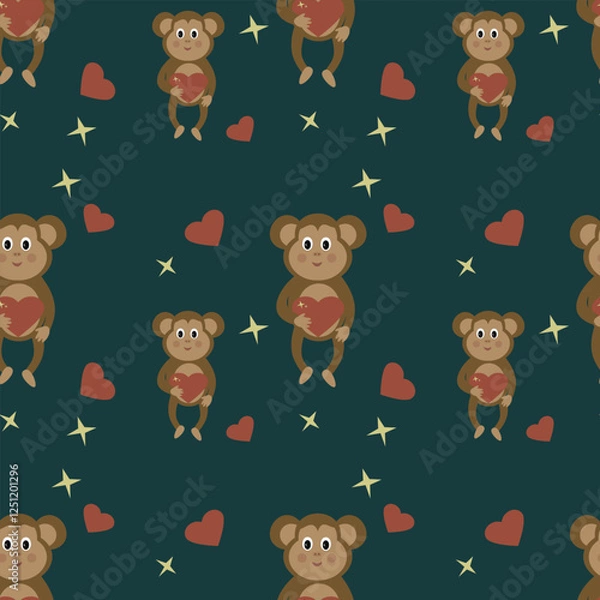 Obraz monkey holding a heart in his hands.pattern for Valentine's Day