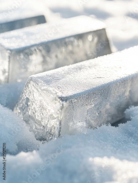 Fototapeta Silver bars with frost and ice crystals forming on their surface