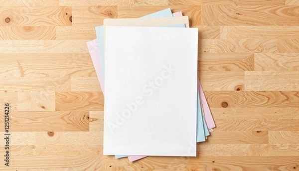 Obraz Minimal A4 paper stack on light oak table, stylish organization