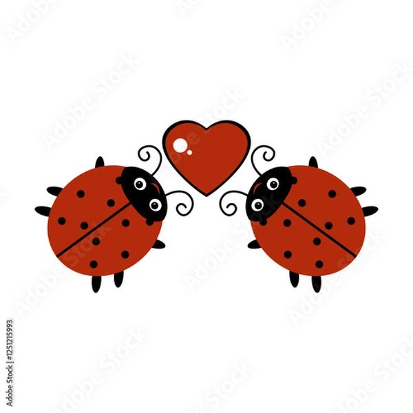 Obraz two ladybugs looking at a heart.vector illustration for Valentine's Day